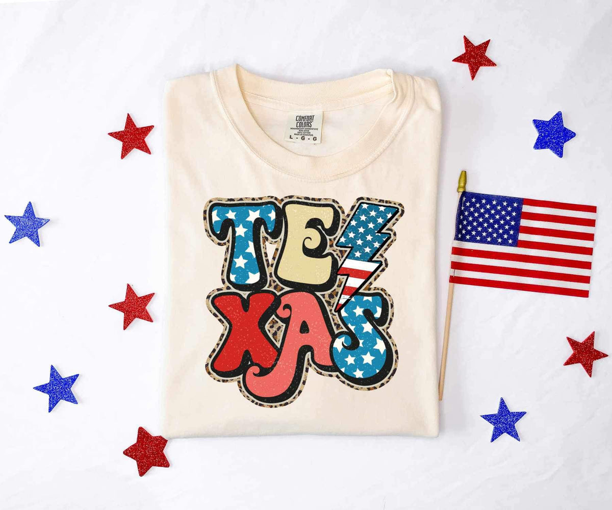 Texas patriotic font 26578 DTF transfer