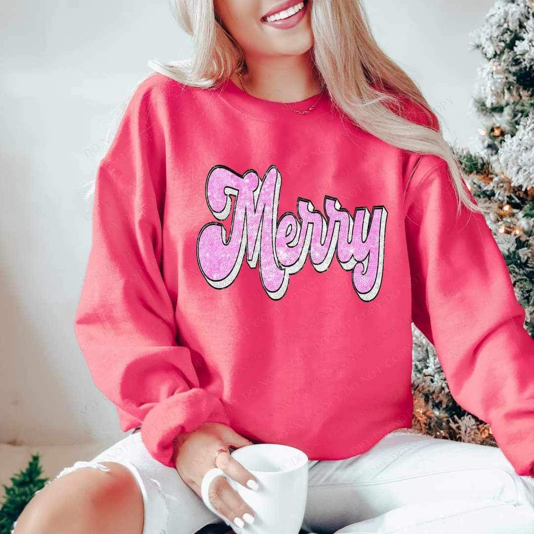 Merry pink FAUX sequins 17016 DTF TRANSFER