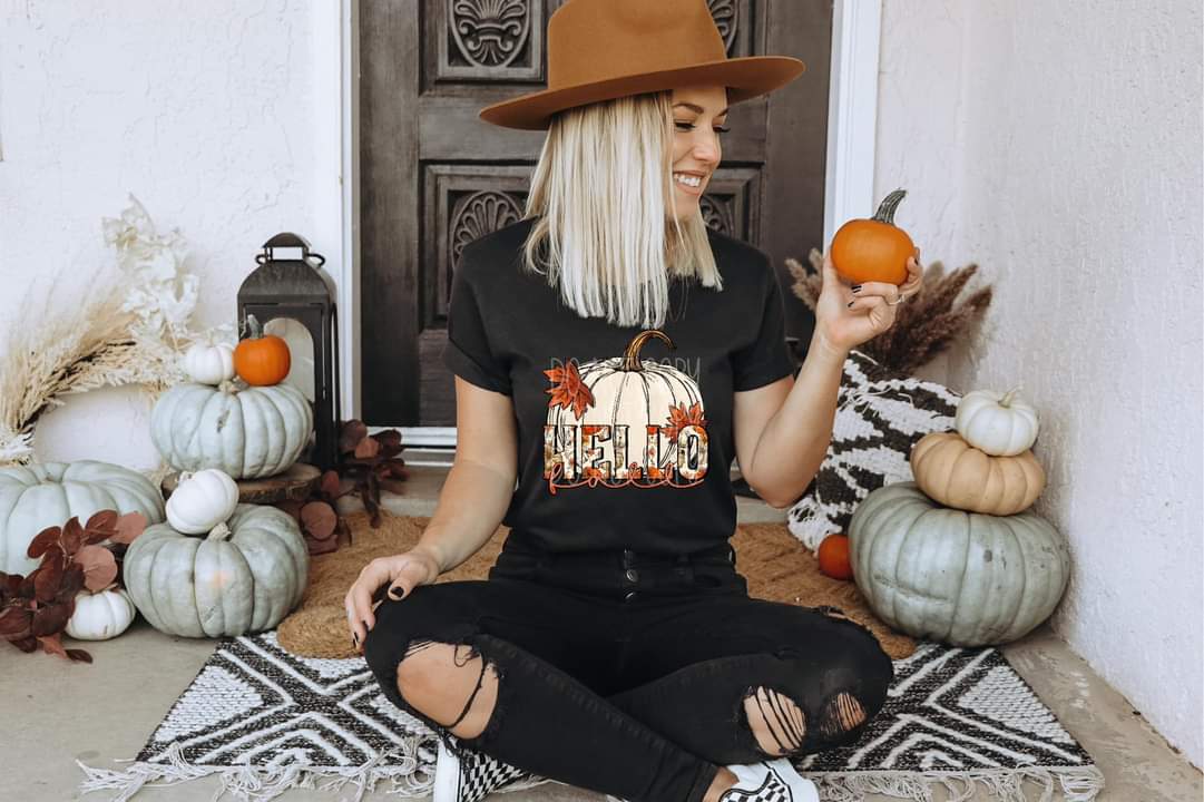 Hello fall white pumpkin 36705 DTF transfer