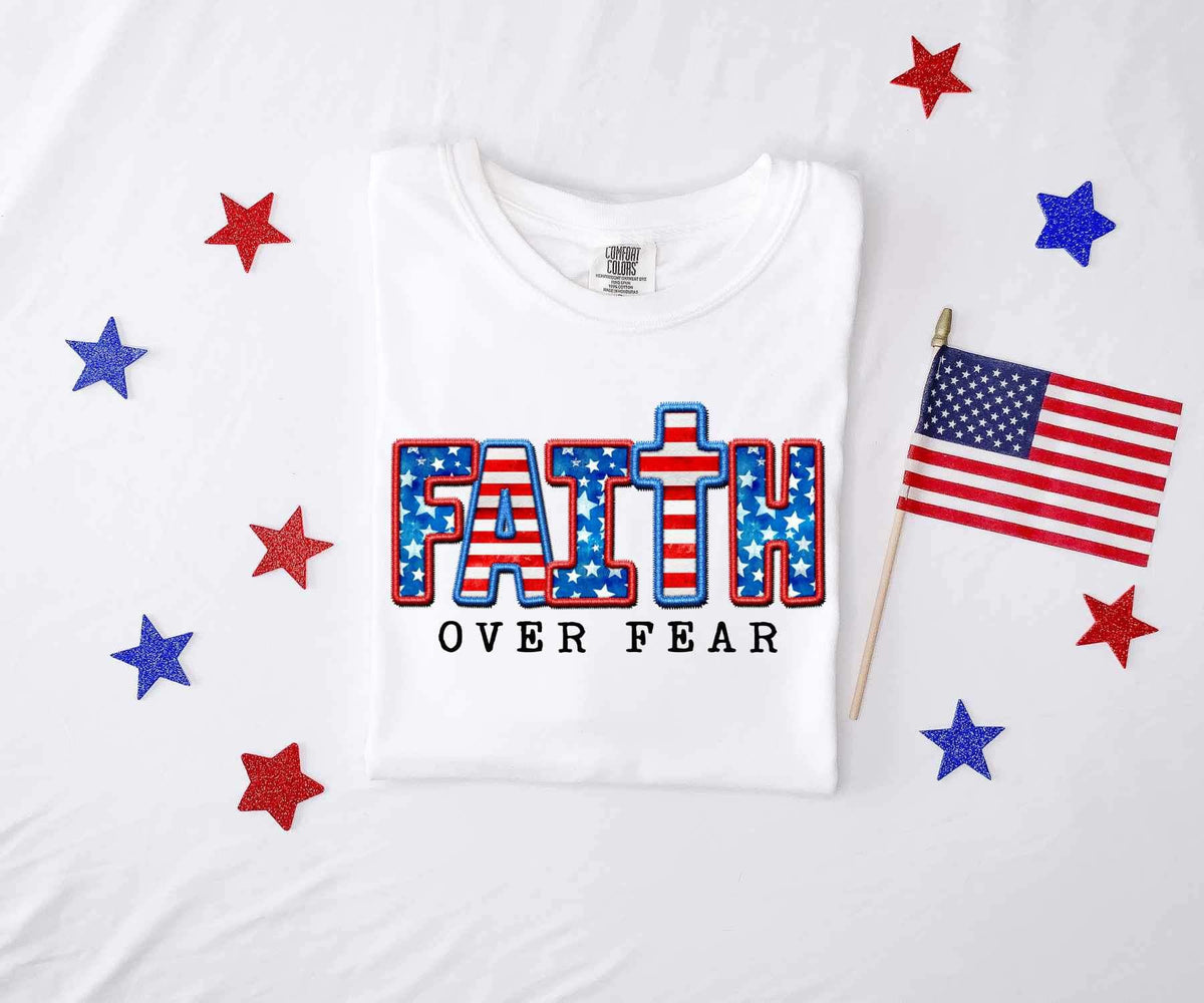 Faith over fear patriotic embroidery 26572 DTF transfer
