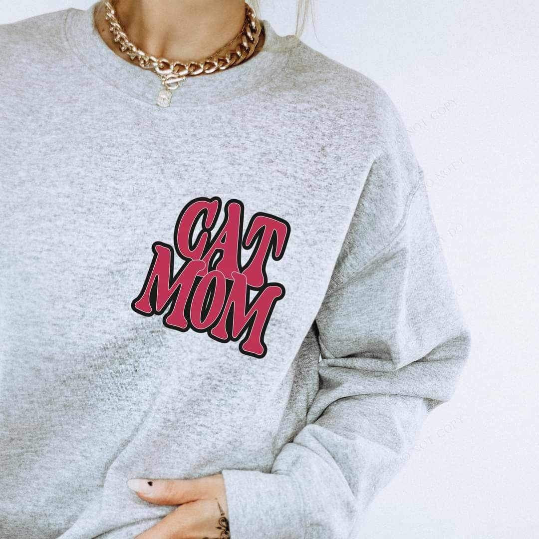Cat mom magenta font black outline 17009 DTF TRANSFER