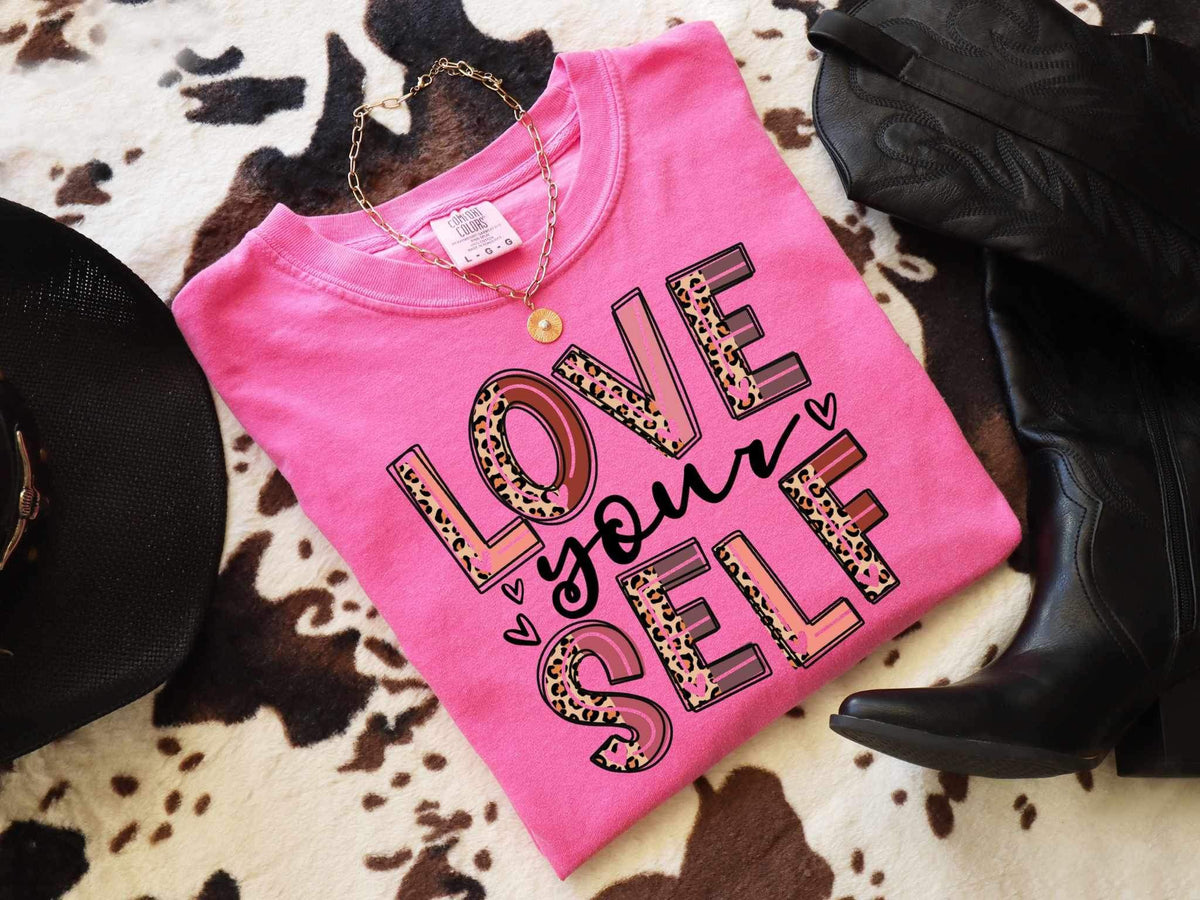 Love yourself half leopard font  26638 DTF transfer