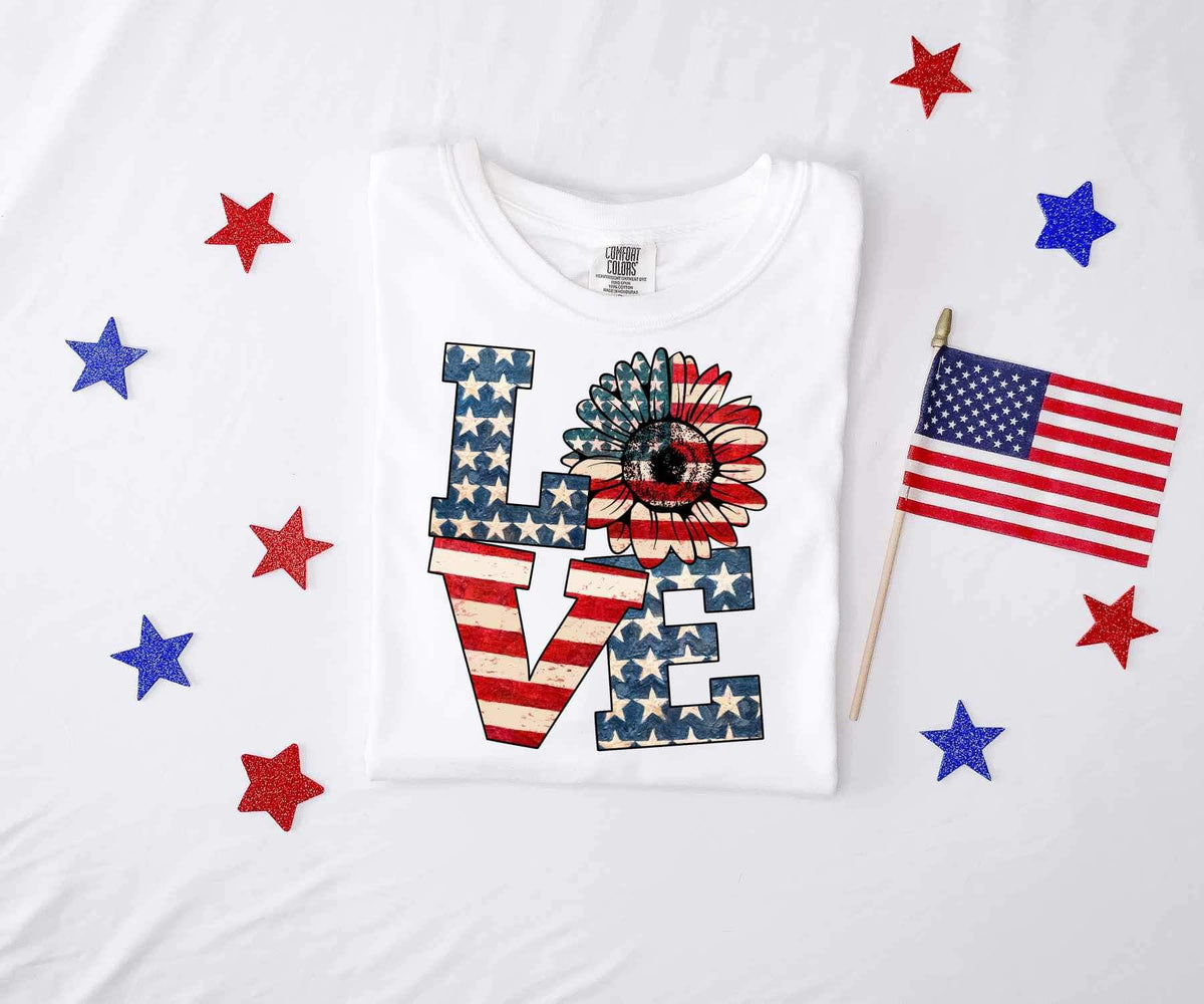 Love patriotic with sunflower 26568 DTF transfer