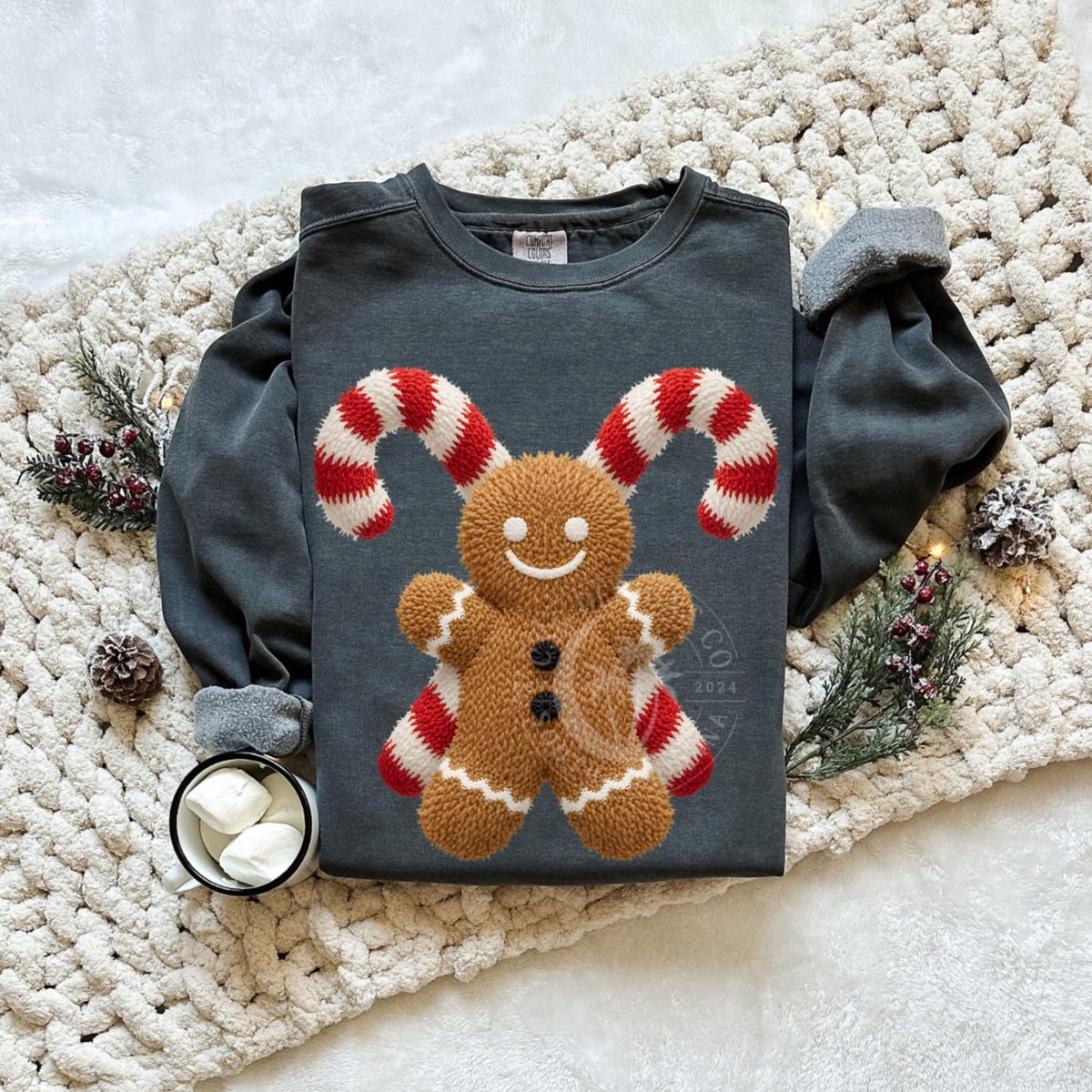 Faux Embroider gingerbread and candy canes (CSG) DTF transfer