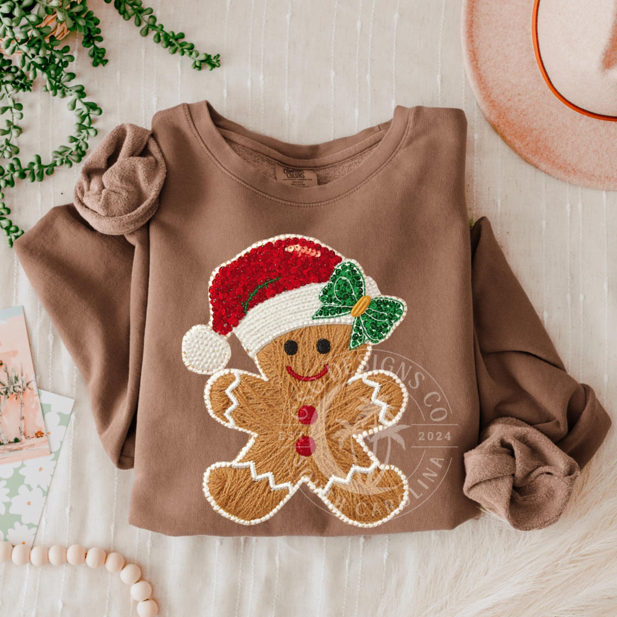 Faux embroidery and sequin gingerbread (CSG) DTF transfer
