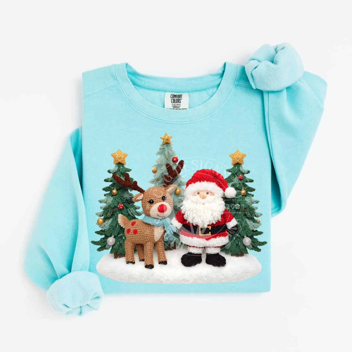 Faux Crochet Santa Reindeer and trees (CSG) DTF transfer