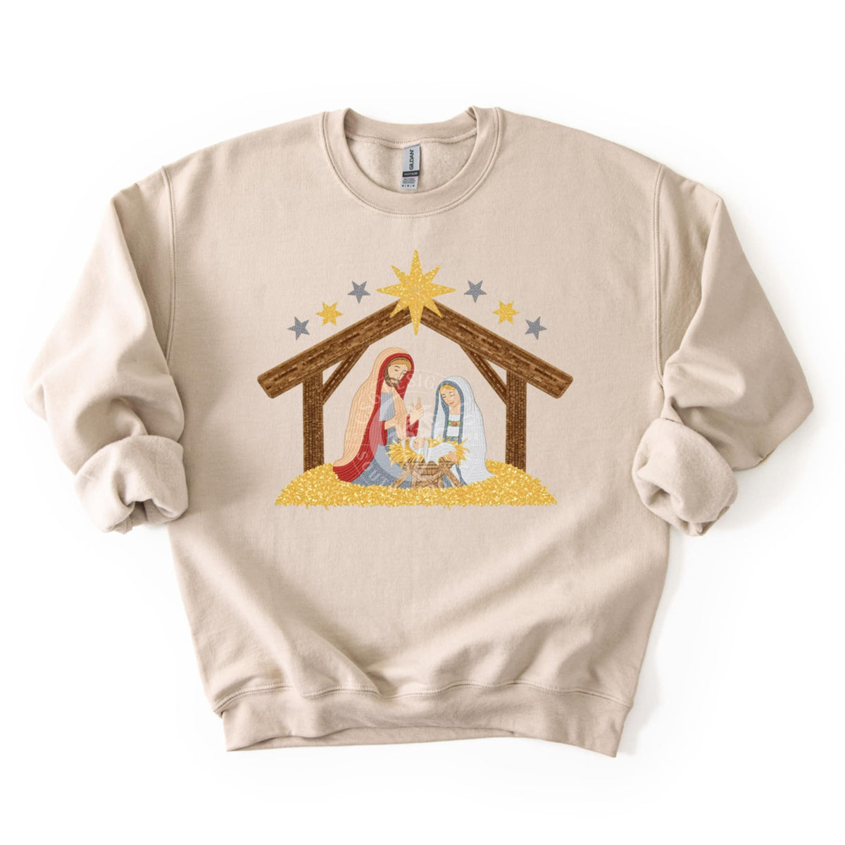 Faux Glitter Nativity Scene (CSG) DTF transfer