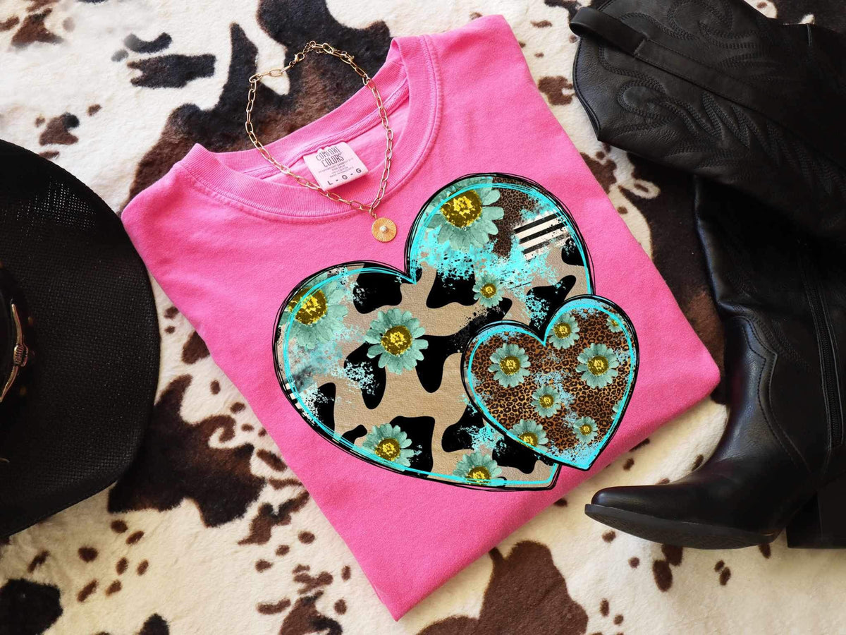 Animal print hearts with flowers 26641 DTF transfer