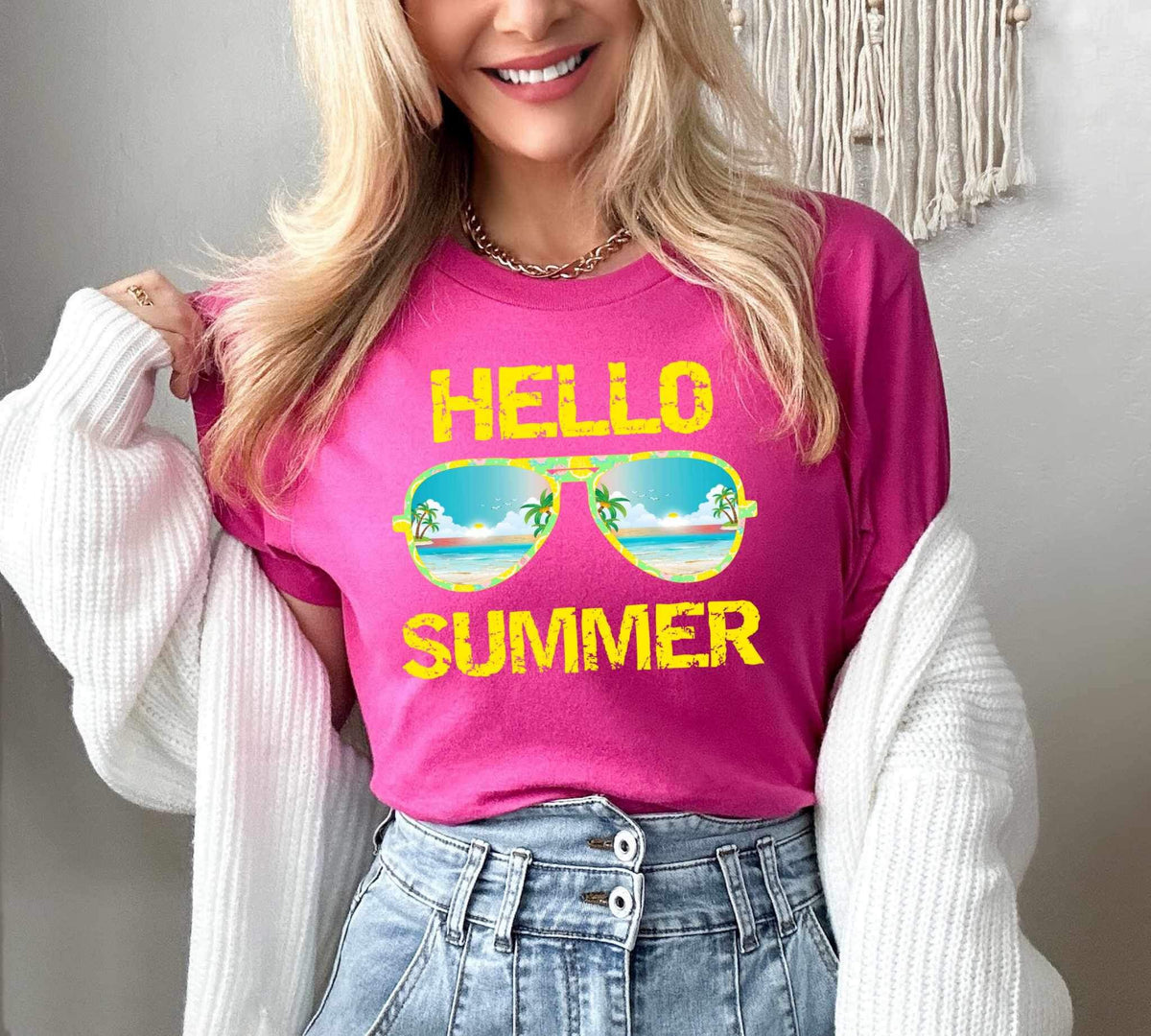 Hello summer yellow font and shades 26615 DTF transfer