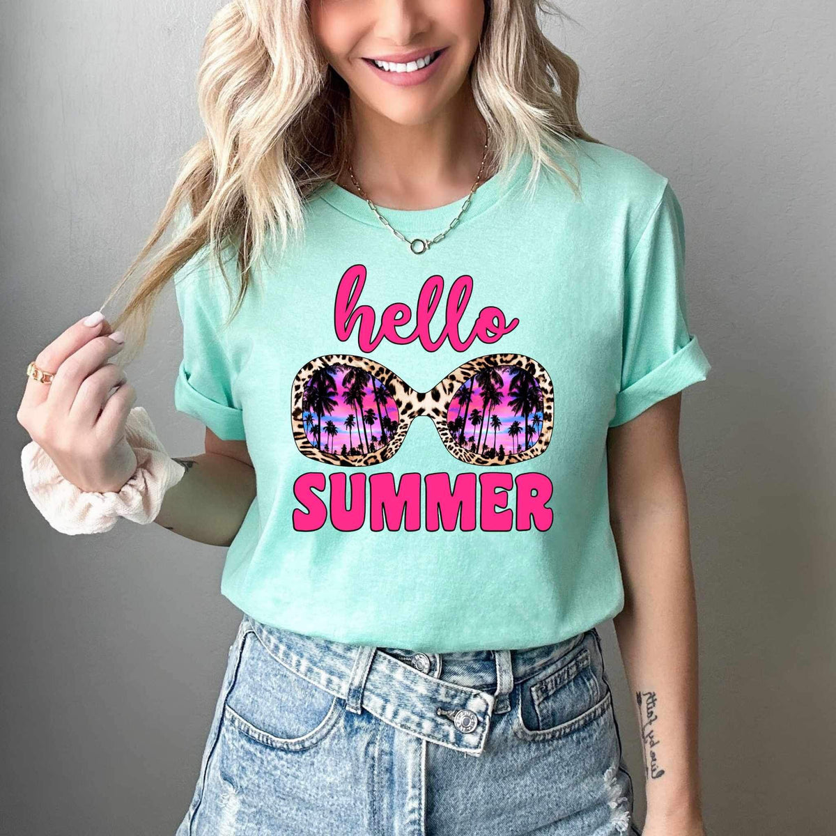 Hello summer pink font and shades 26614 DTF transfer