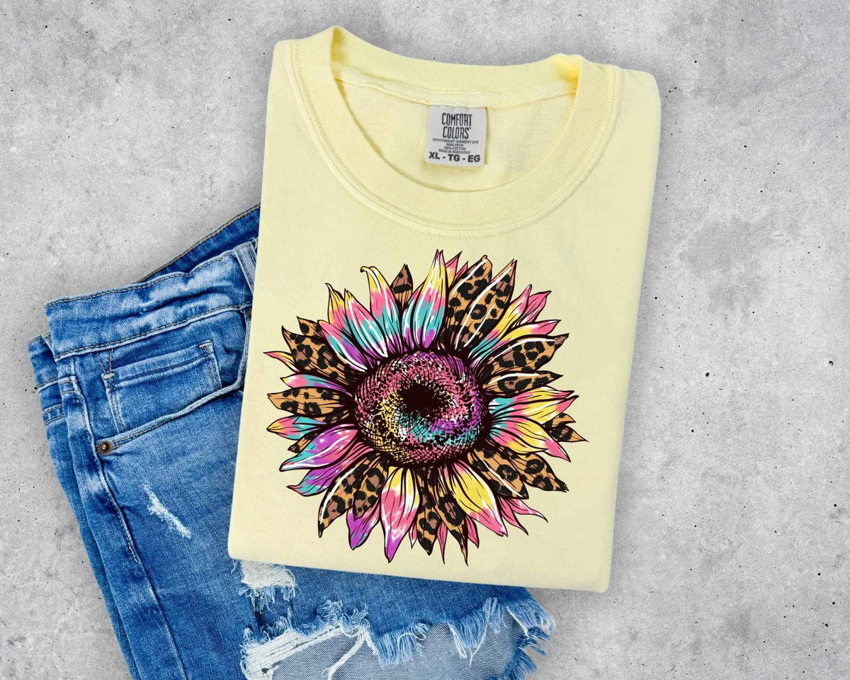 Tie dye and leopard sunflower 26612 DTF transfer