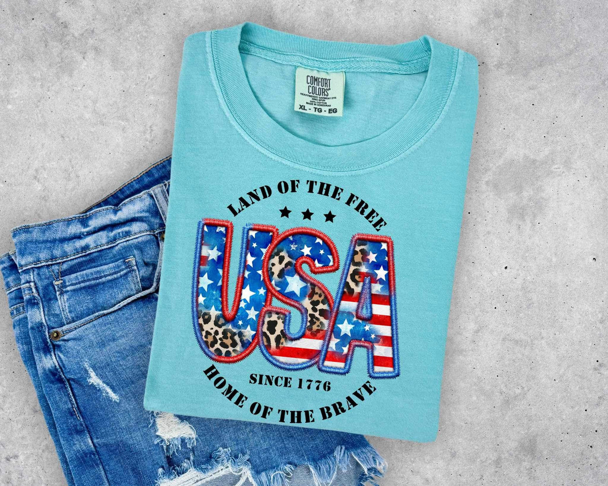 Land of the free home of the brave USA embroidery 26562 DTF transfer