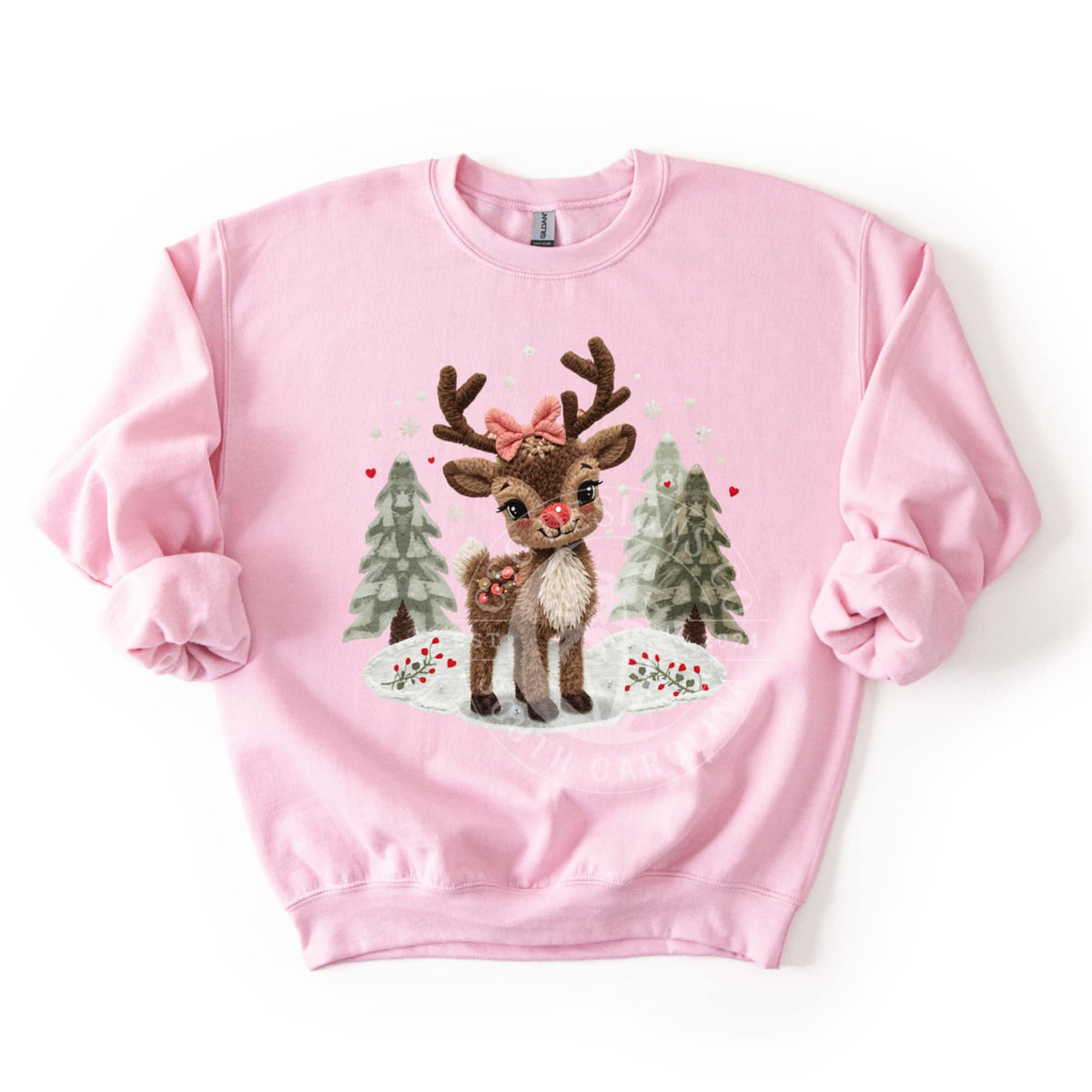Faux yarn reindeer with bow and trees (CSG) DTF transfer