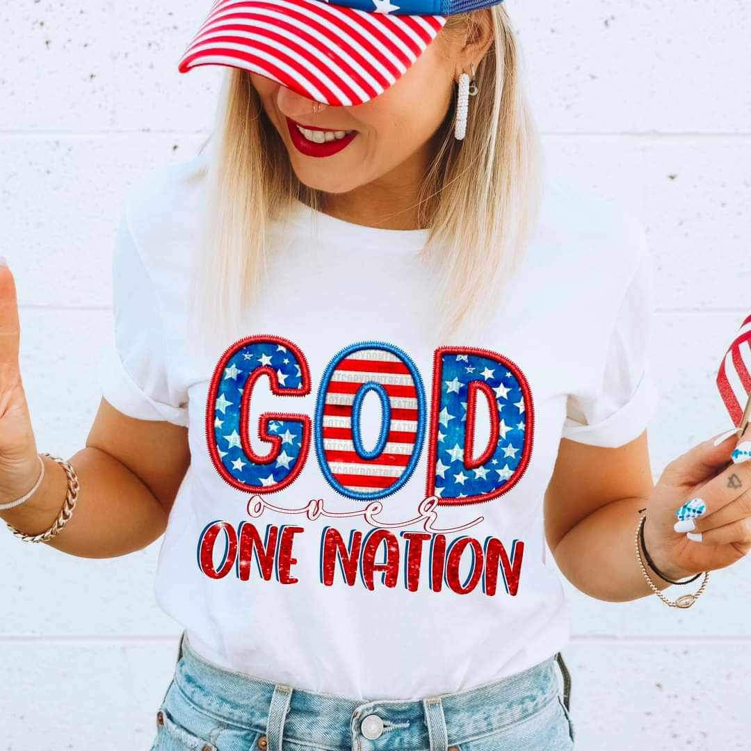 God over one nation patriotic embroidery 26667 DTF transfer