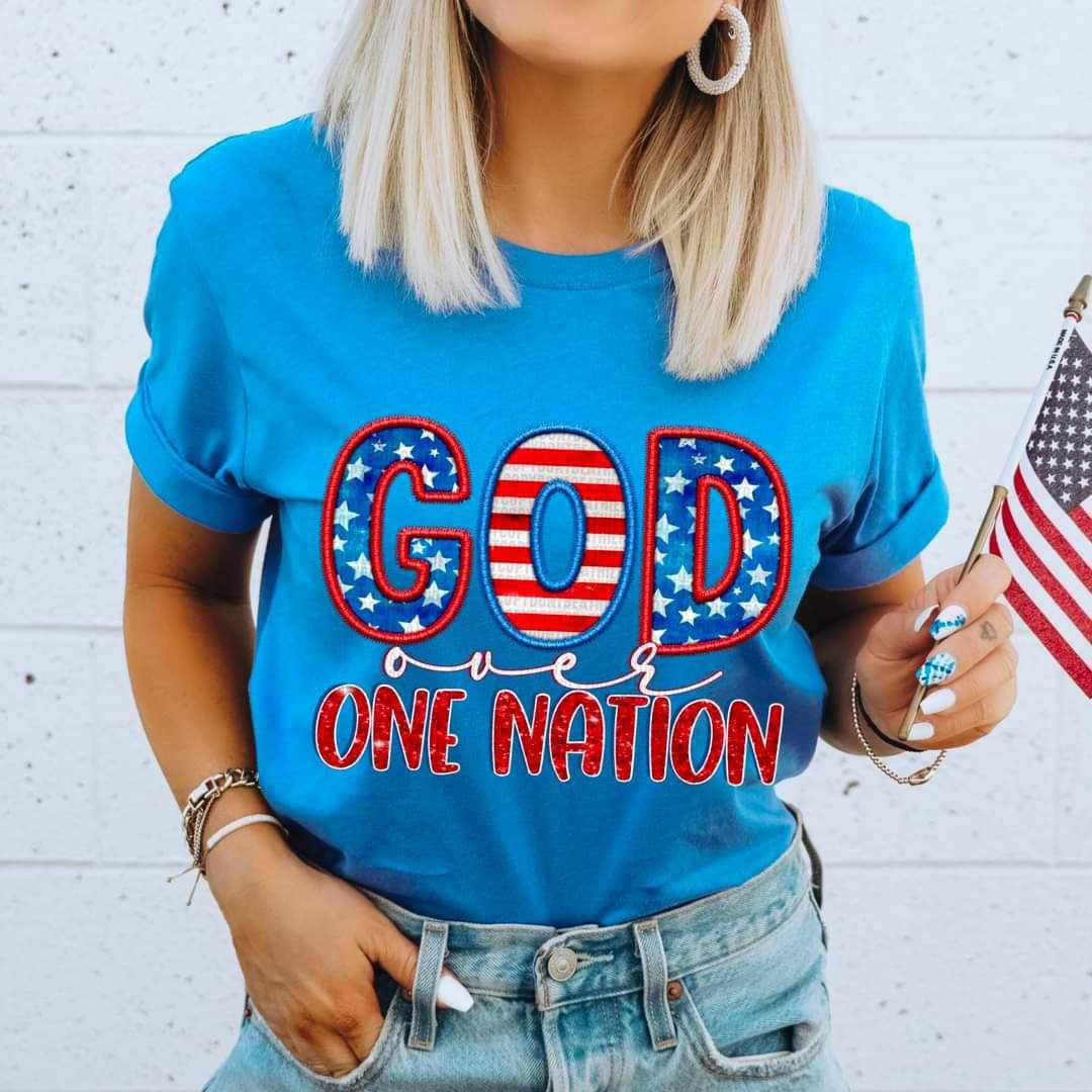 God over one nation patriotic embroidery 26667 DTF transfer
