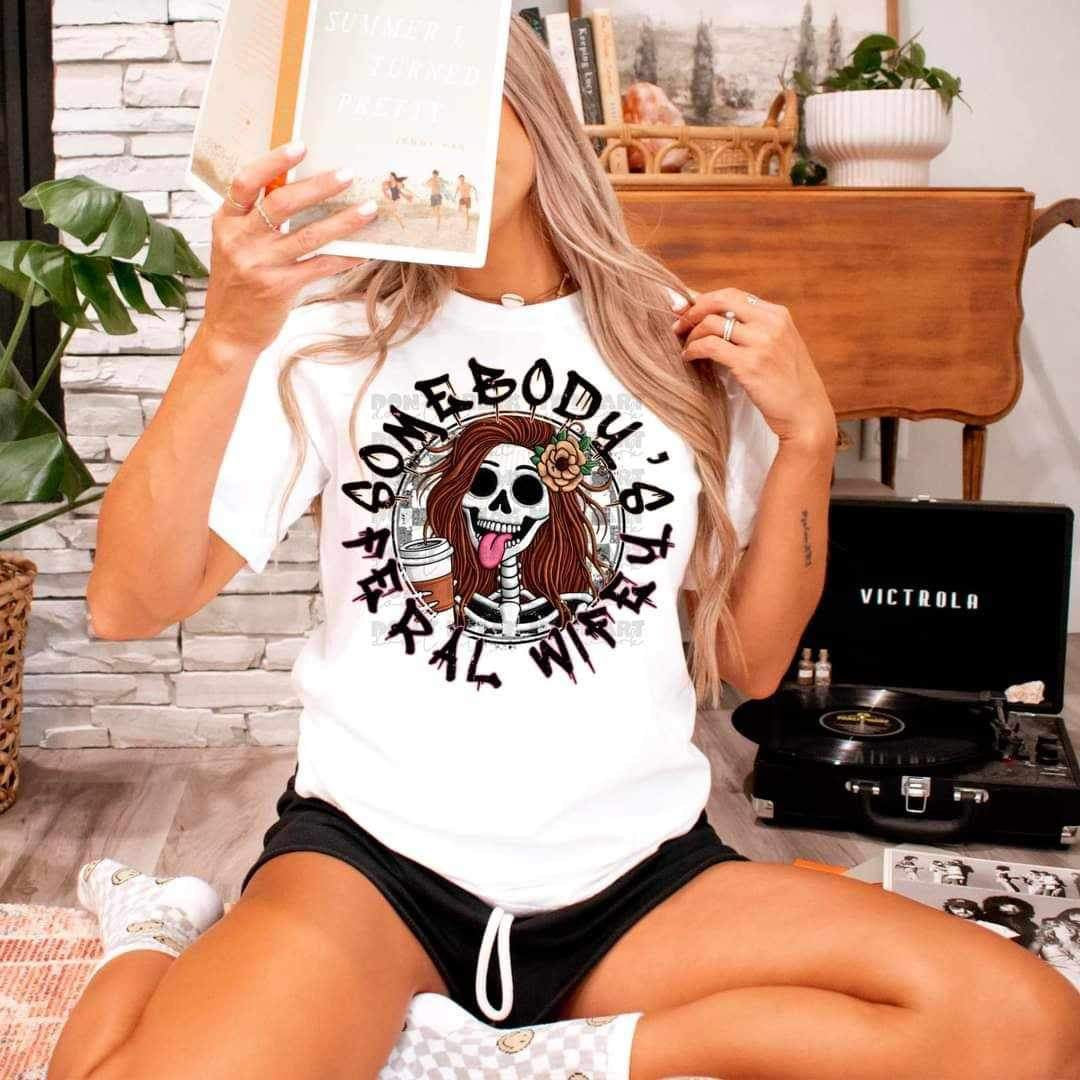 Somebody’s feral wife female skellie with coffee 26663 DTF transfer