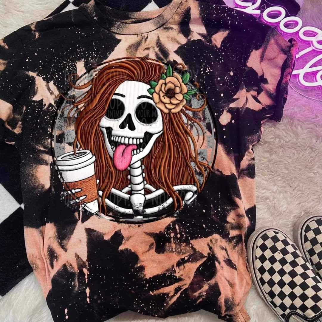 female skellie with coffee 26664 DTF transfer