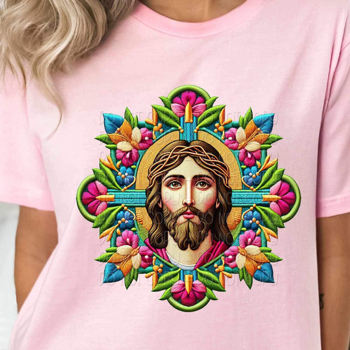 Jesus and flowers embroidery 26671 DTF transfer