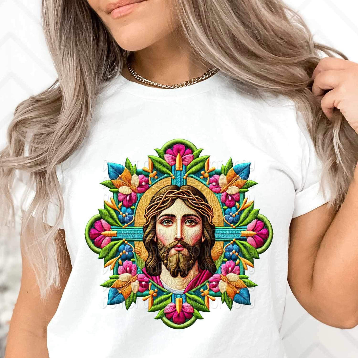 Jesus and flowers embroidery 26671 DTF transfer
