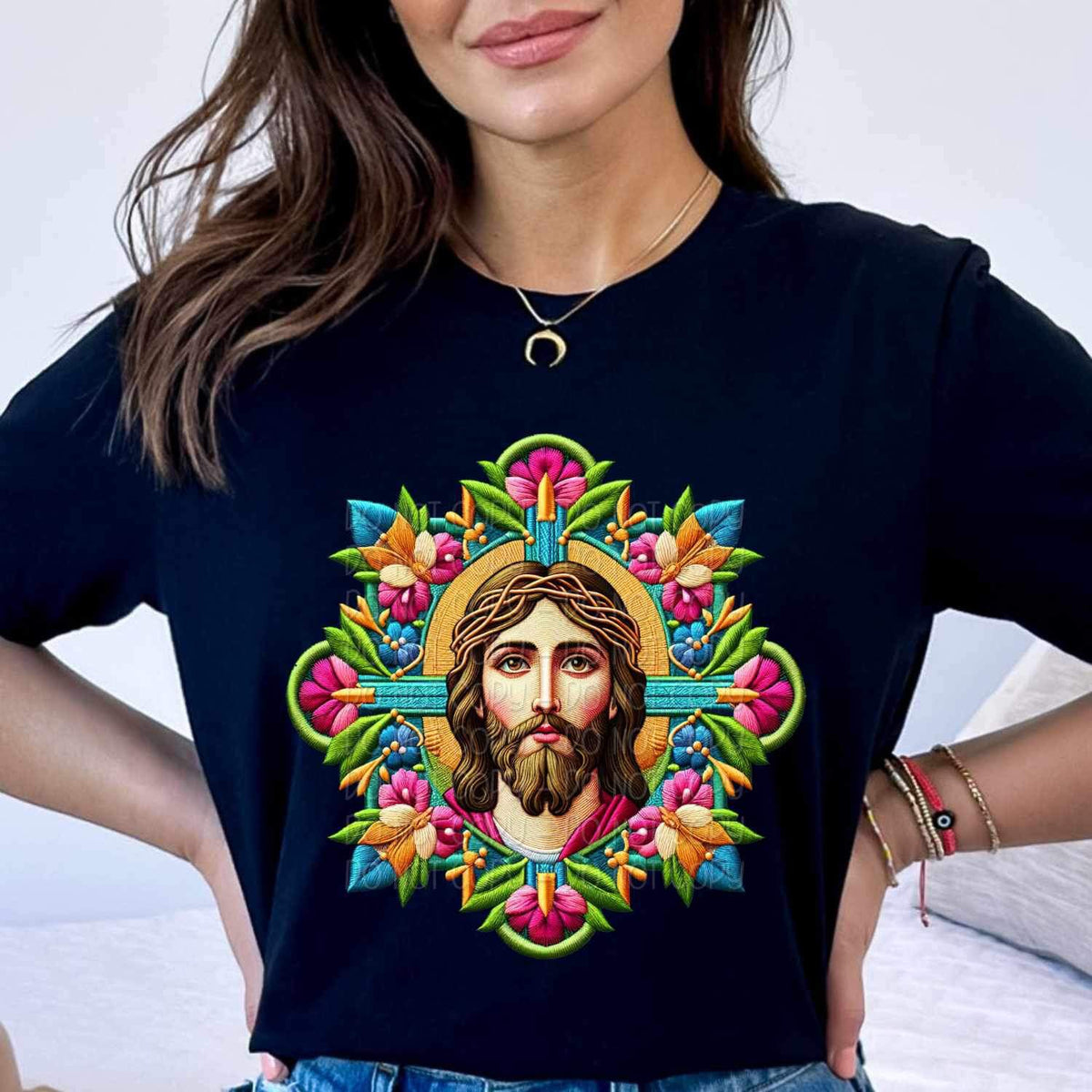 Jesus and flowers embroidery 26671 DTF transfer