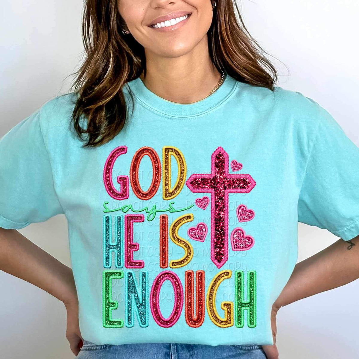 God says he is enough rainbow font 26668 DTF transfer