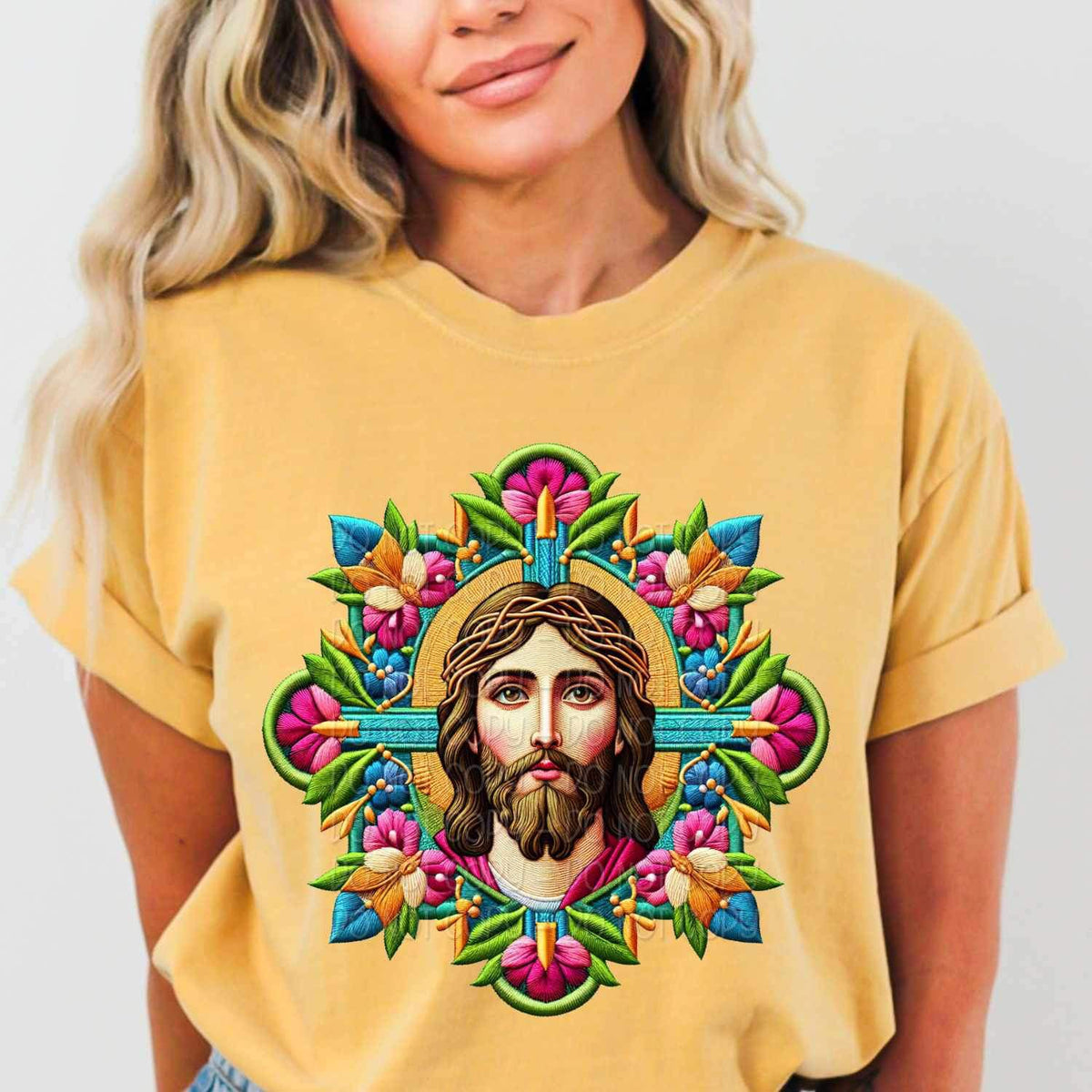 Jesus and flowers embroidery 26671 DTF transfer