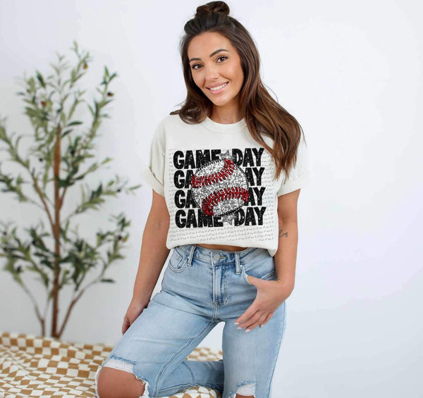 Game day stacked sequin baseball 26737 DTF transfer