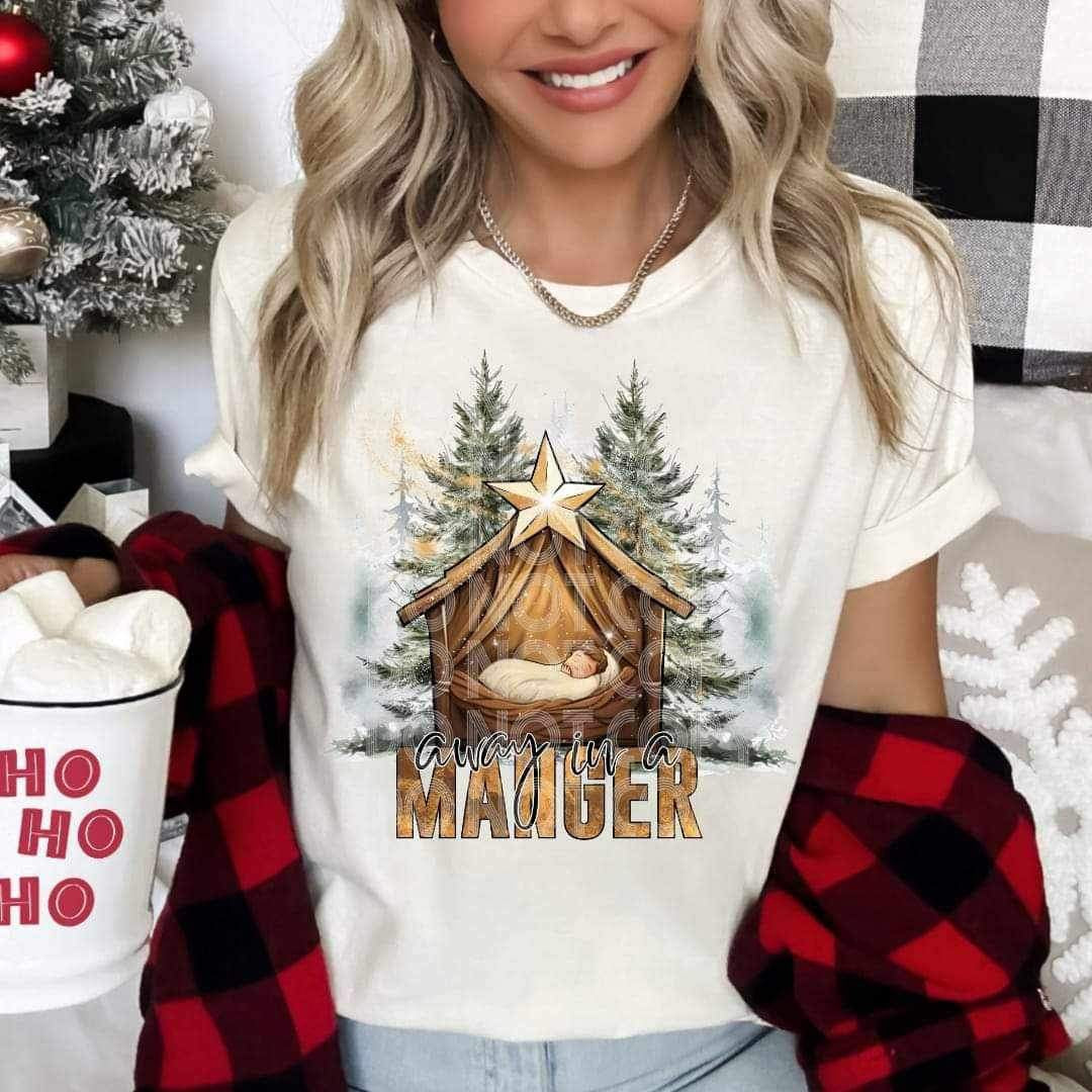 Away in a manger (baby in manger with trees) 17044 DTF TRANSFER