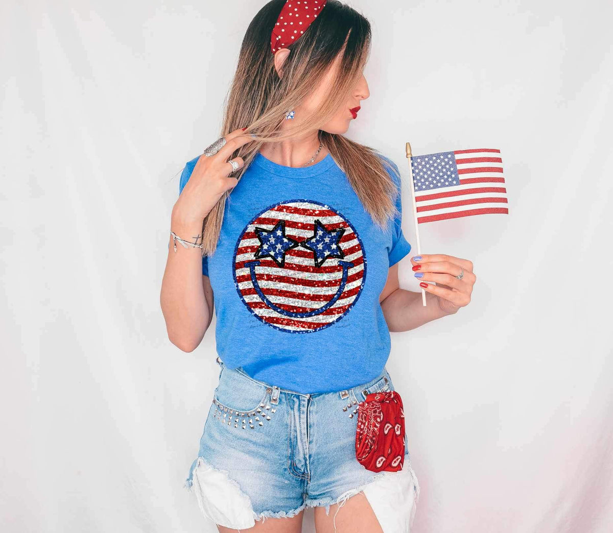 Red white blue smiley 26724 DTF transfer