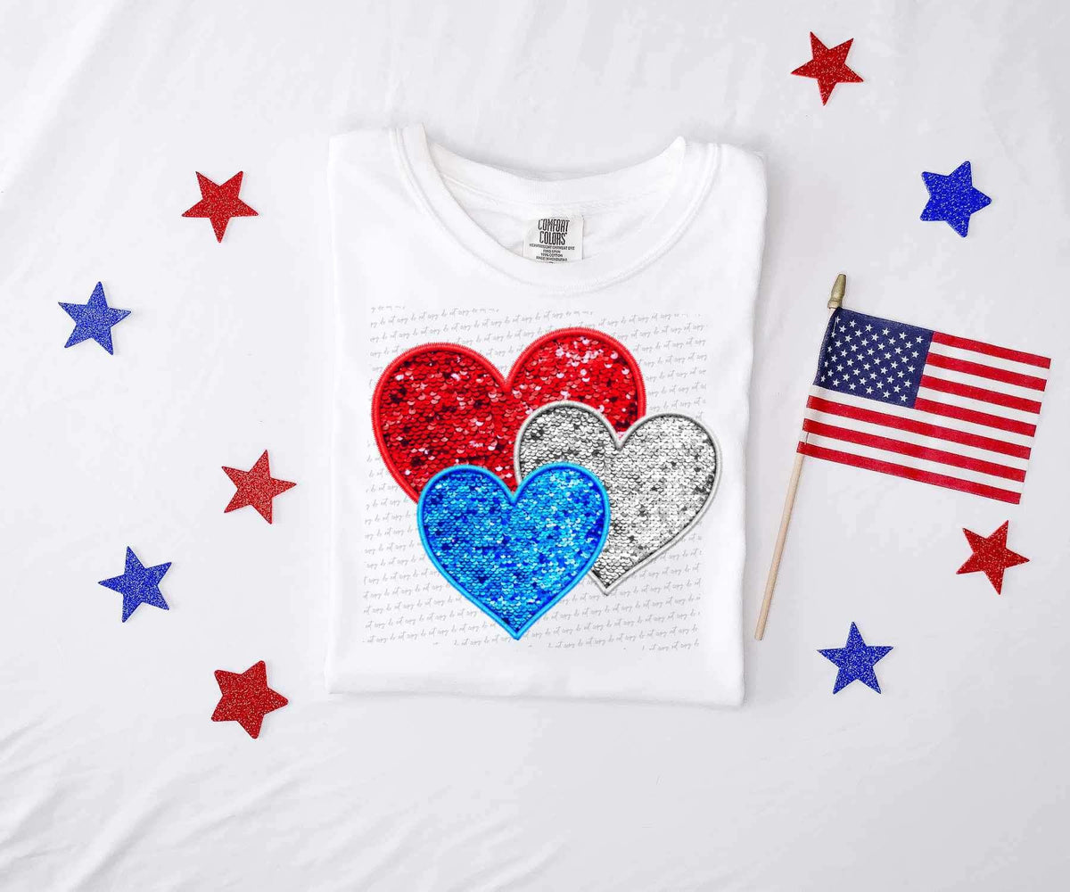 Red white blue trio hearts 26722 DTF transfer