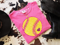 Softball with pink heart 26740 DTF transfer