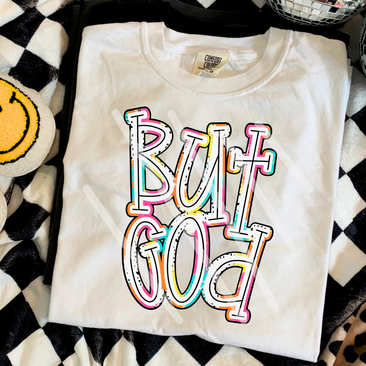 But God (colorful Dalmatian font) 110621 DTF transfer