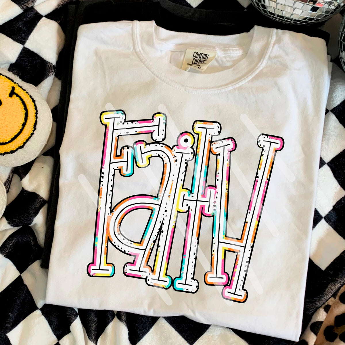 Faith (colorful Dalmatian font) 110619 DTF transfer