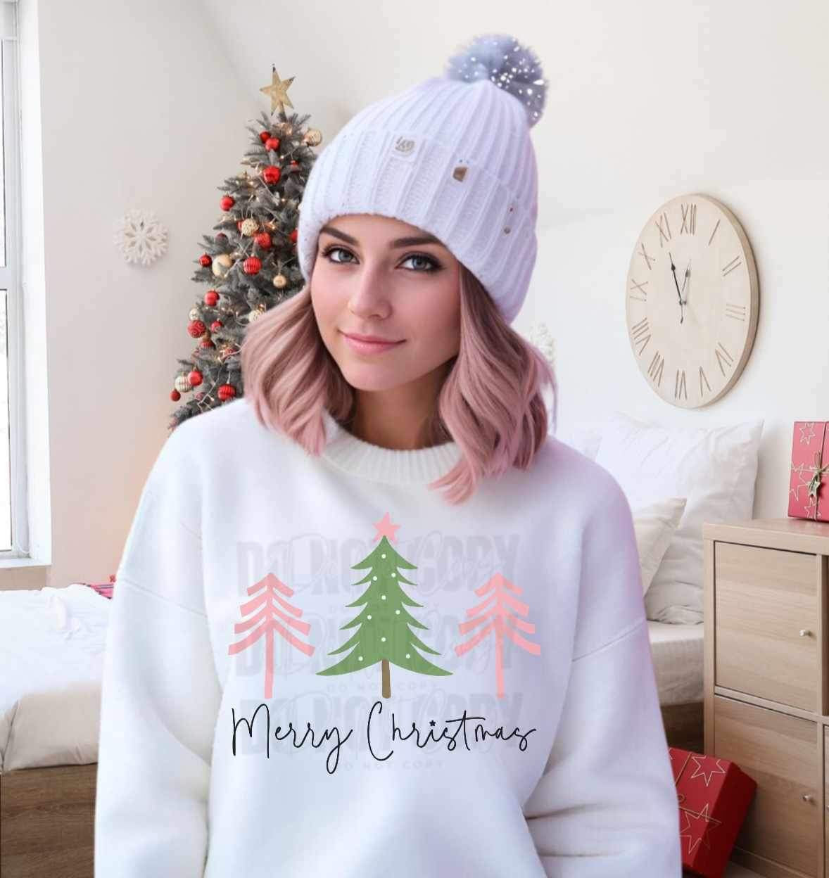 Merry Christmas pink and green trees (COR) 17065 DTF TRANSFER