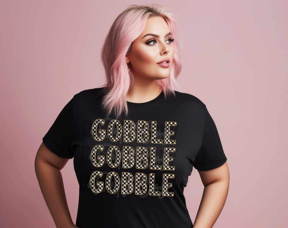 Gobble stacked checkered print (COR) 17057 DTF TRANSFER
