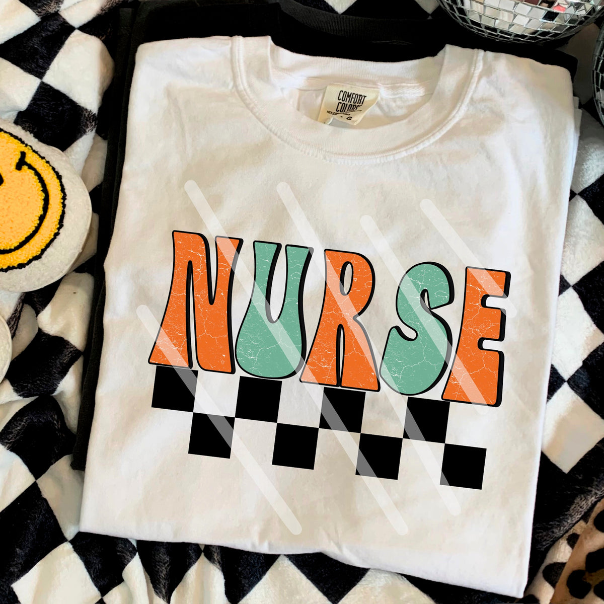 Nurse Orange Teal Checker 110770 DTF transfer