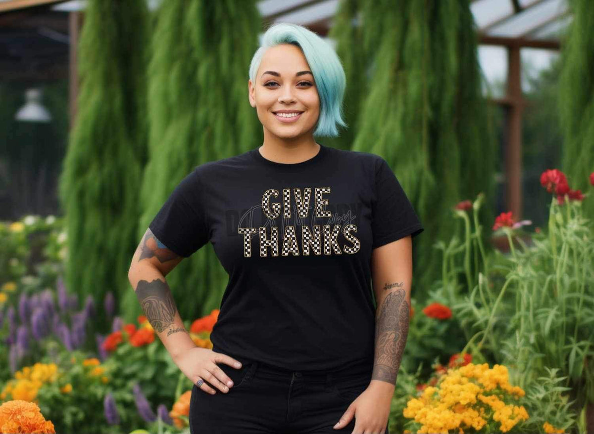 Give thanks checkered print (COR) 17058 DTF TRANSFER