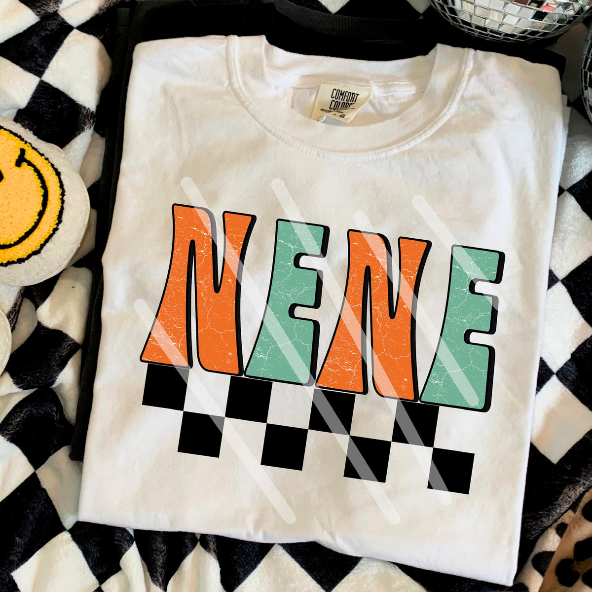 Nene Orange Teal Checker 110742 DTF transfer