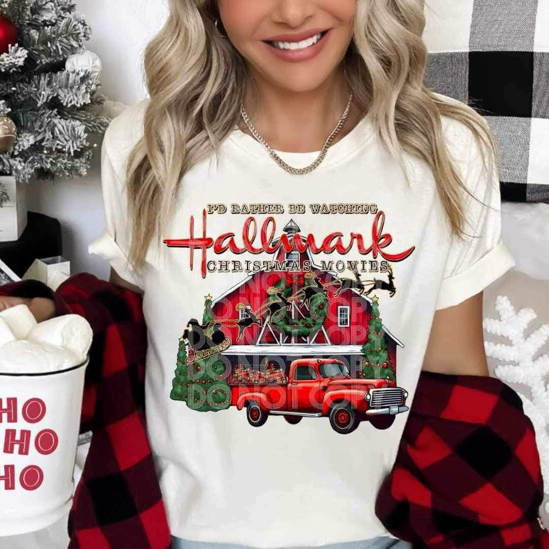 Id rather be watching hallmark Christmas movies red barn and truck 17073 DTF TRANSFER