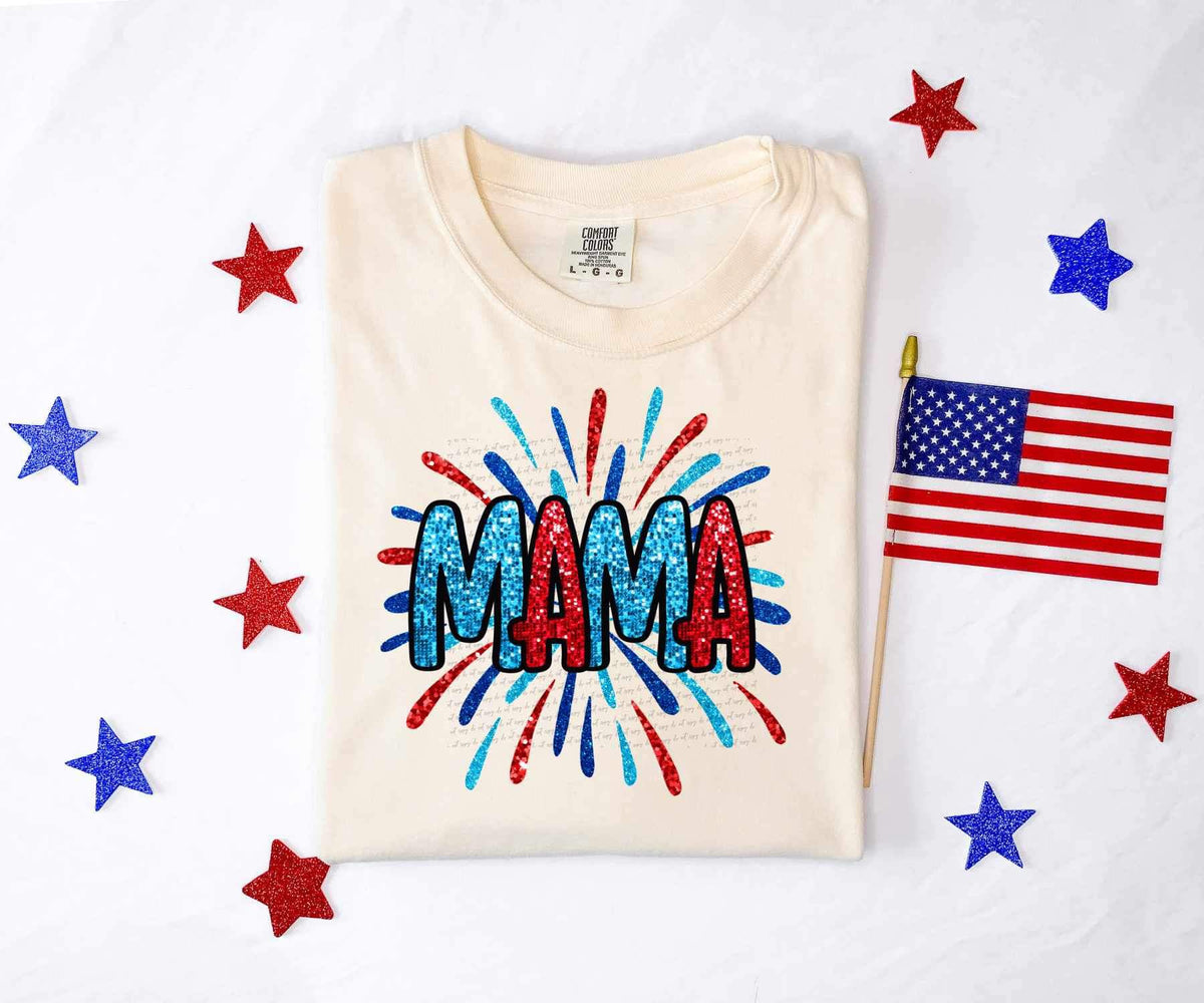 Mama red and blue with fireworks 26715 DTF transfer