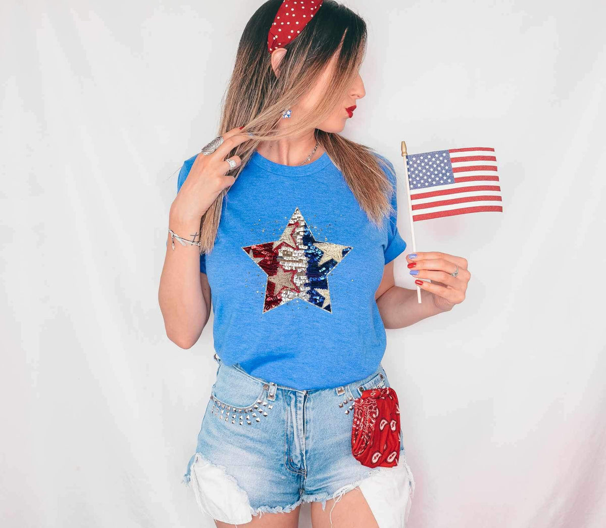 Patriotic single star sequin 26712 DTF transfer