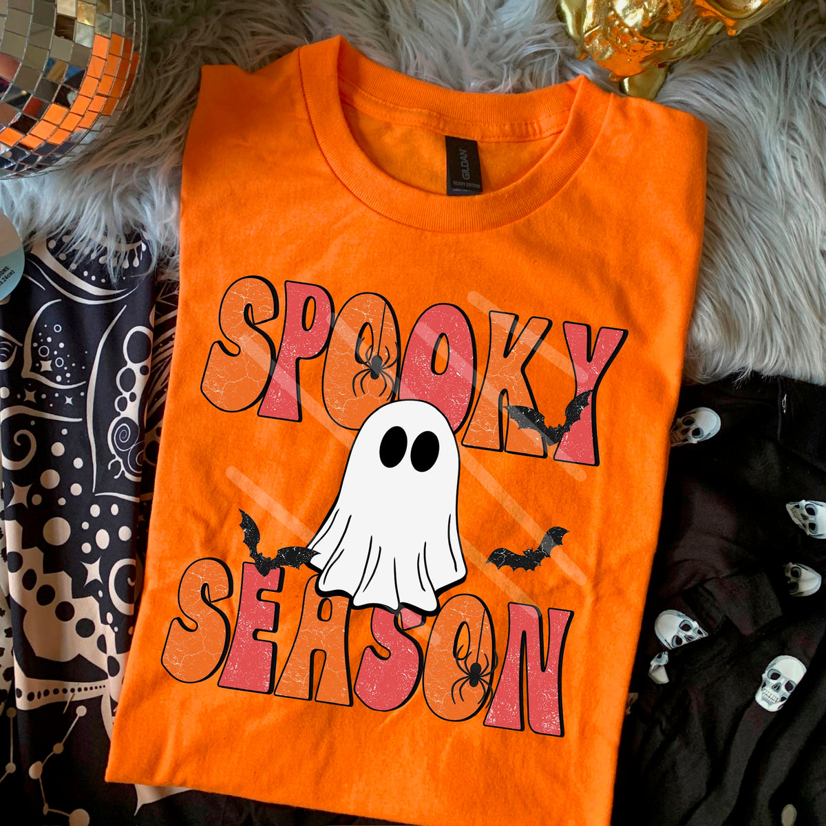 Spooky Season pink and orange with ghost 110769 DTF transfer