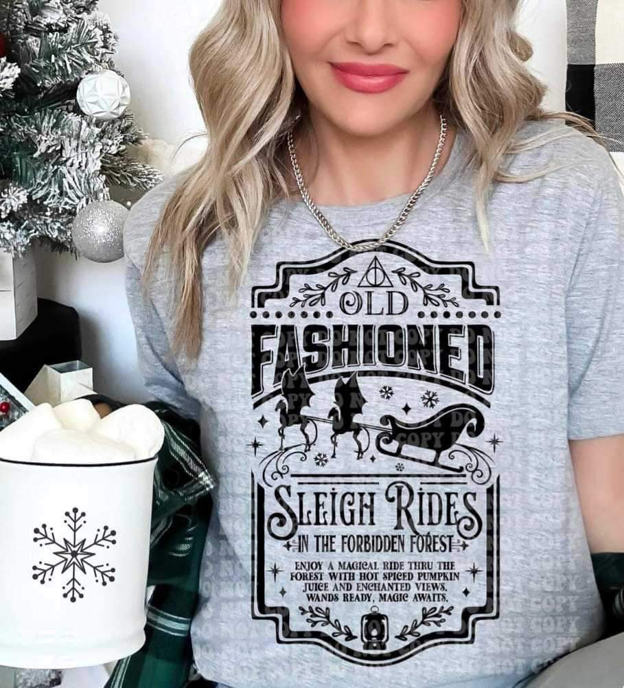 Old fashioned sleigh rides BLACK 17087 DTF TRANSFER
