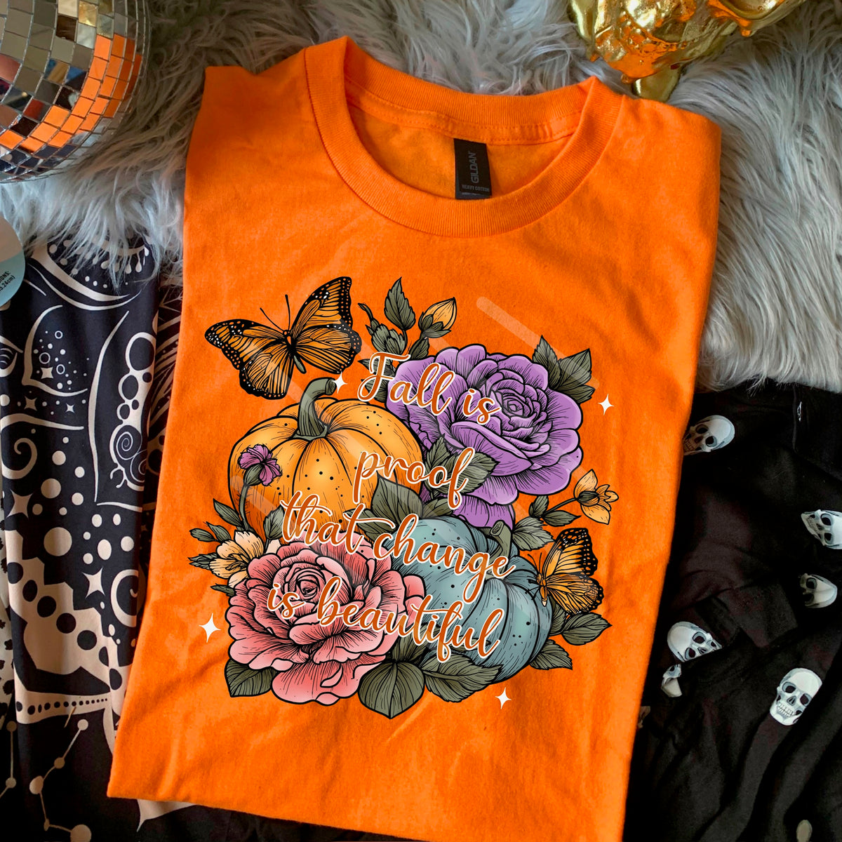 Fall Is proof change is beautiful pumpkin flowers and butterfly 110743 DTF transfer