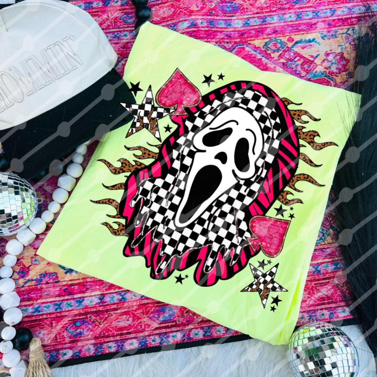 GF checker and pink flames JBD DTF transfer