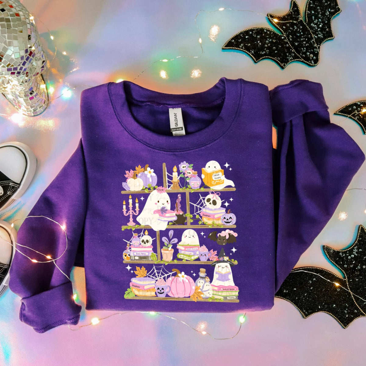 Ghost and skull book shelf halloween ABD DTF transfer