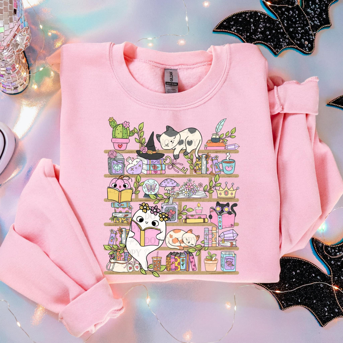 Ghosts and cats book shelf ABD DTF transfer