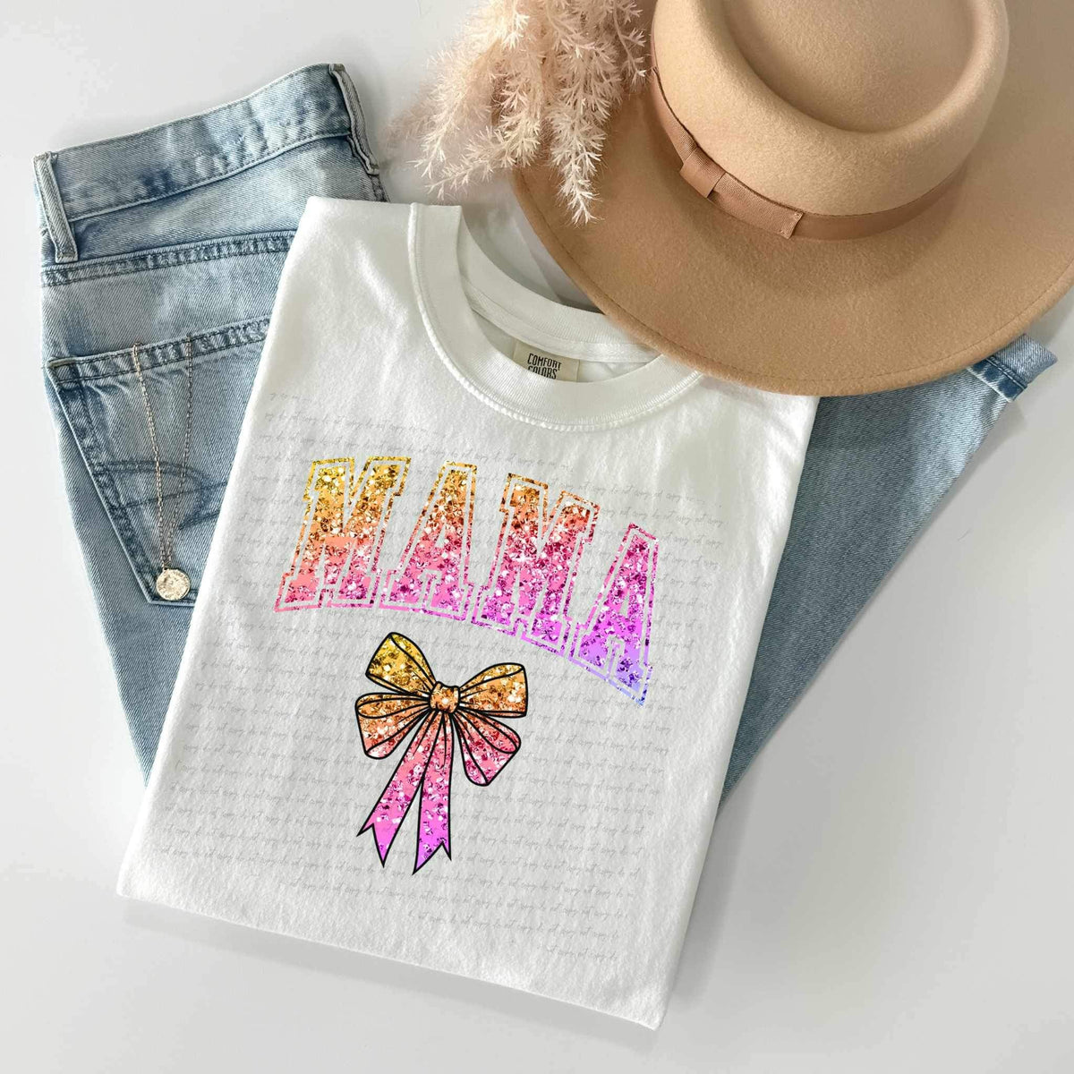 Mama yellow pink sequin with bow 26689 DTF transfer