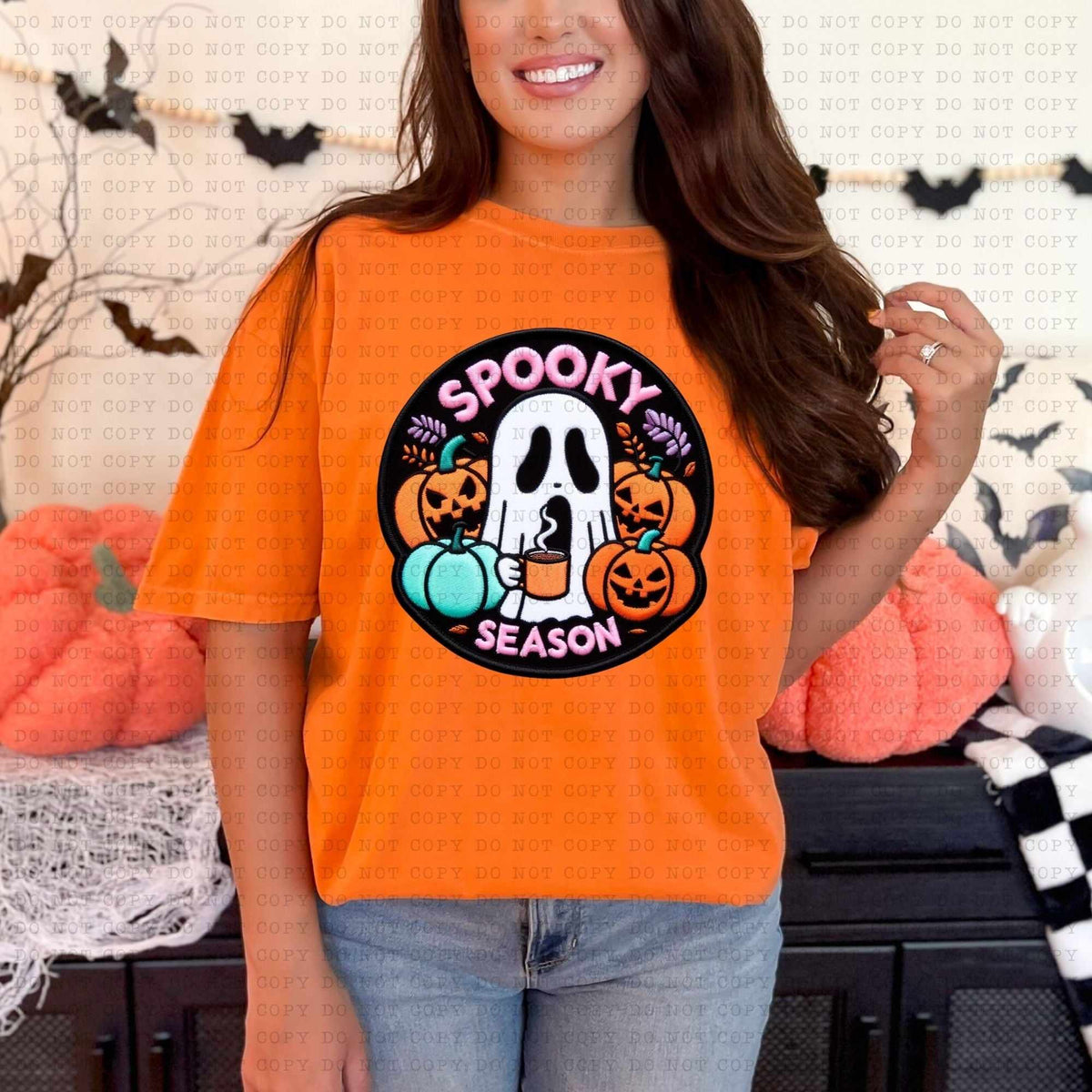 Spooky season ghost with jack-o-lanterns 36789 DTF transfer