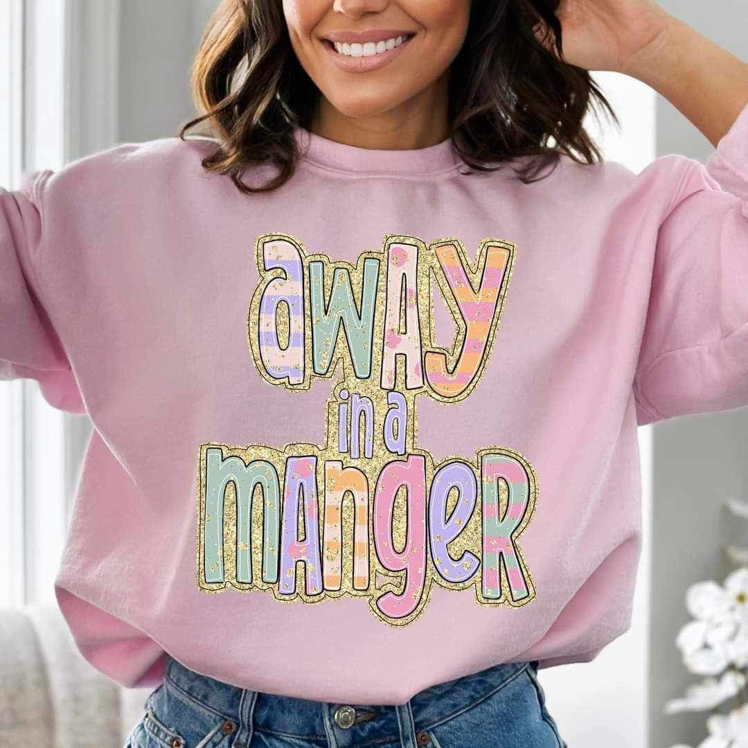 Away in a manger colorful and glittery 17169 DTF TRANSFER